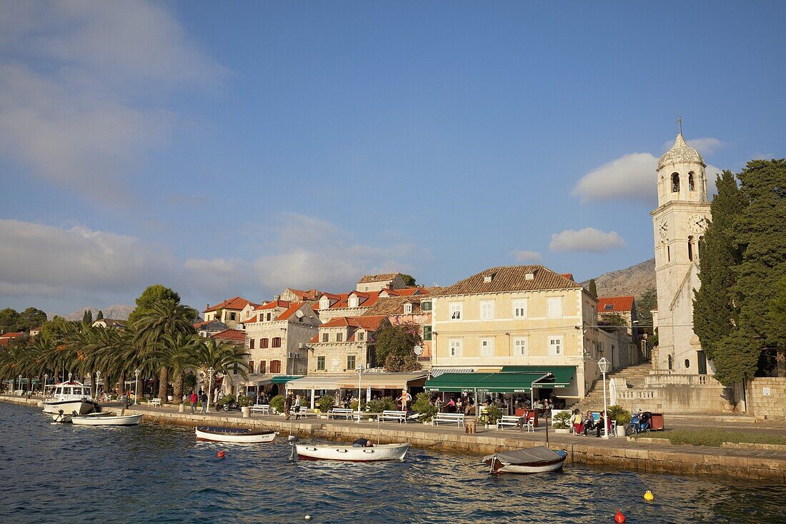 Traditional fishing boat and waterfront, Cavtat, Dalmatia, Croatia, Europe