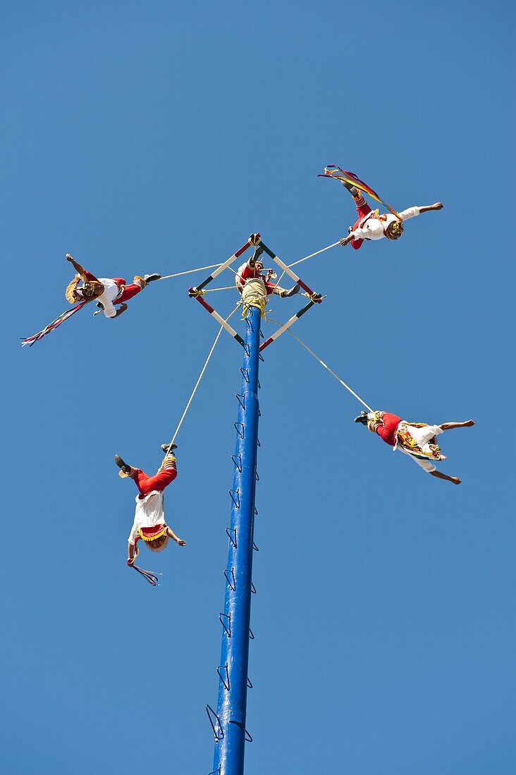 Voladores of Papantla flying men, on the Malecon, Puerto Vallarta, Jalisco, Mexico, North America