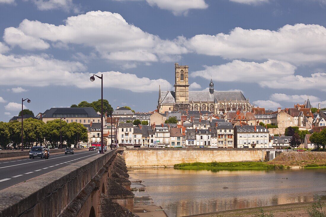 The cathedral of Saint-Cyr-et-Sainte-Julitte de Nevers across the River Loire, Nevers, Burgundy, France, Europe