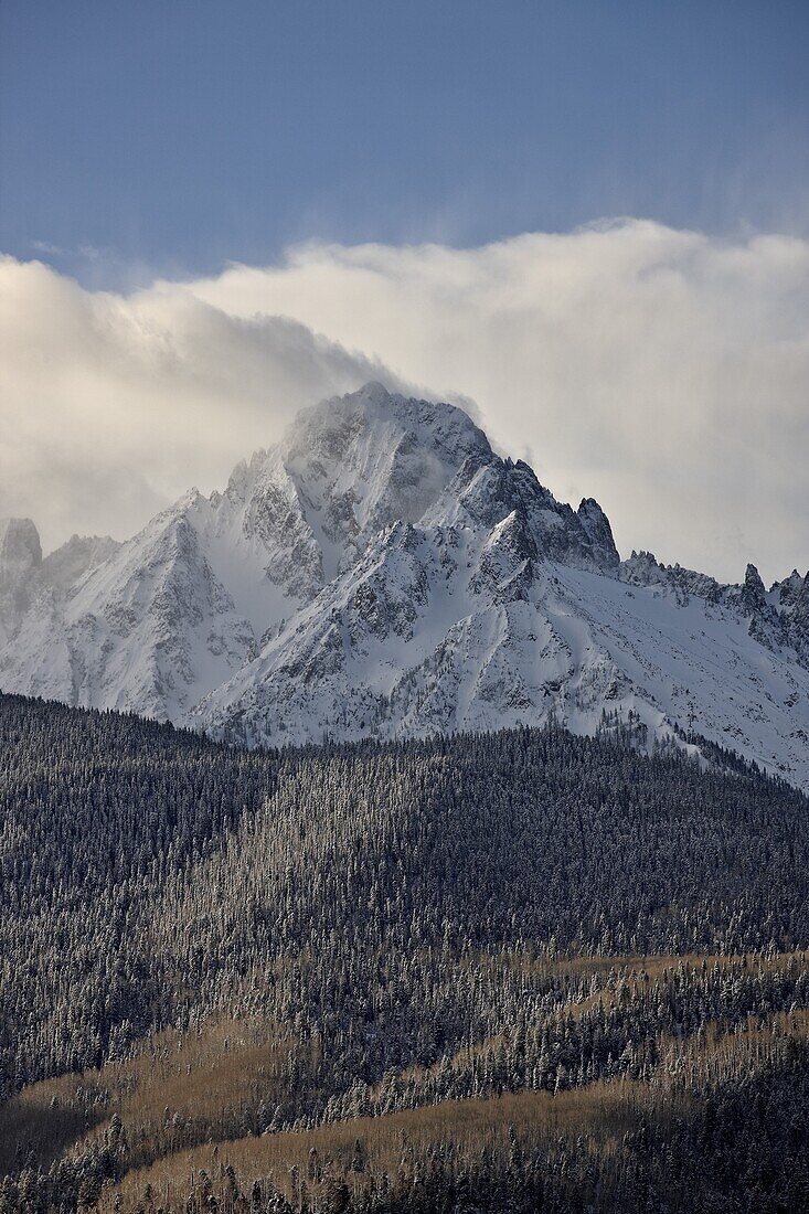 Mount Sneffels with fresh snow, San Juan Mountains, Uncompahgre National Forest, Colorado, United States of America, North America