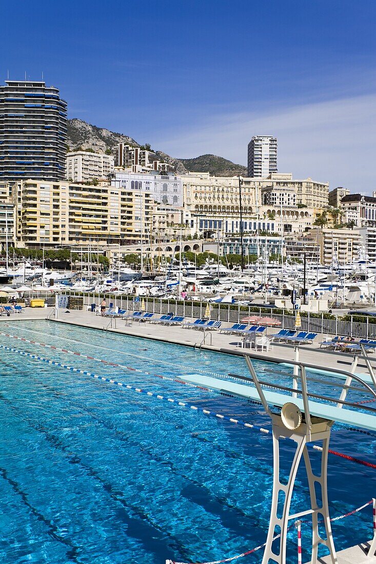 Swimming pool in La Condamine area, Monte Carlo, Monaco, Mediterranean, Europe