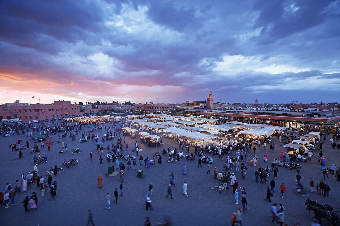 Elevated view over the Djemaa el-Fna, Marrakech (Marrakesh), Morocco, North Africa, Africa, Africa