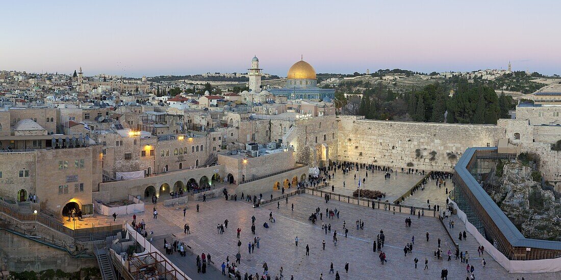 Jewish Quarter of the Western Wall Plaza, with people praying at the Wailing Wall, Old City, UNESCO World Heritage Site, Jerusalem, Israel, Middle East