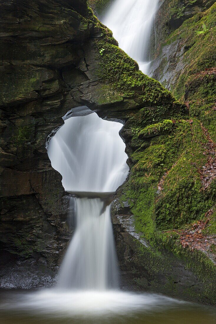 St. Nectan's Kieve waterfall in St. Nectans Glen, near Tintagel, Cornwall, England, United Kingdom, Europe