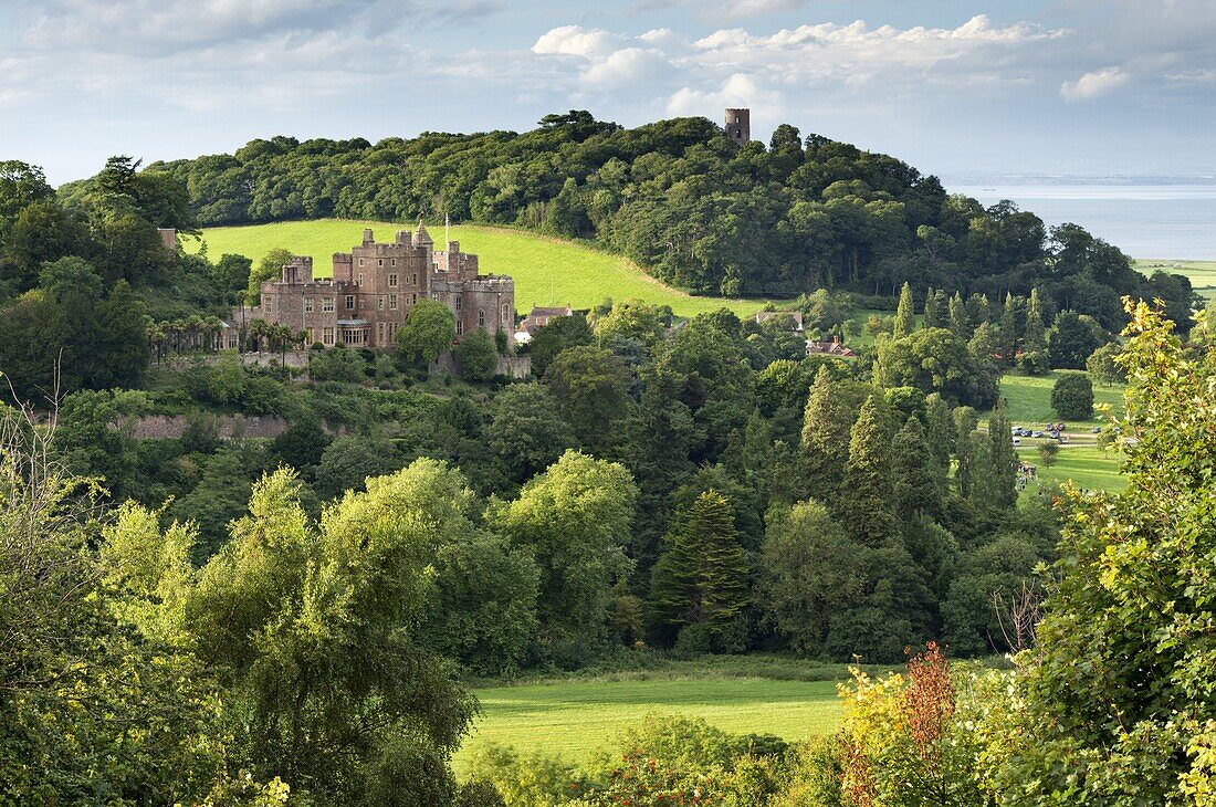 Dunster Castle and Conygar Tower in Exmoor National Park, Somerset, England, United Kingdom, Europe