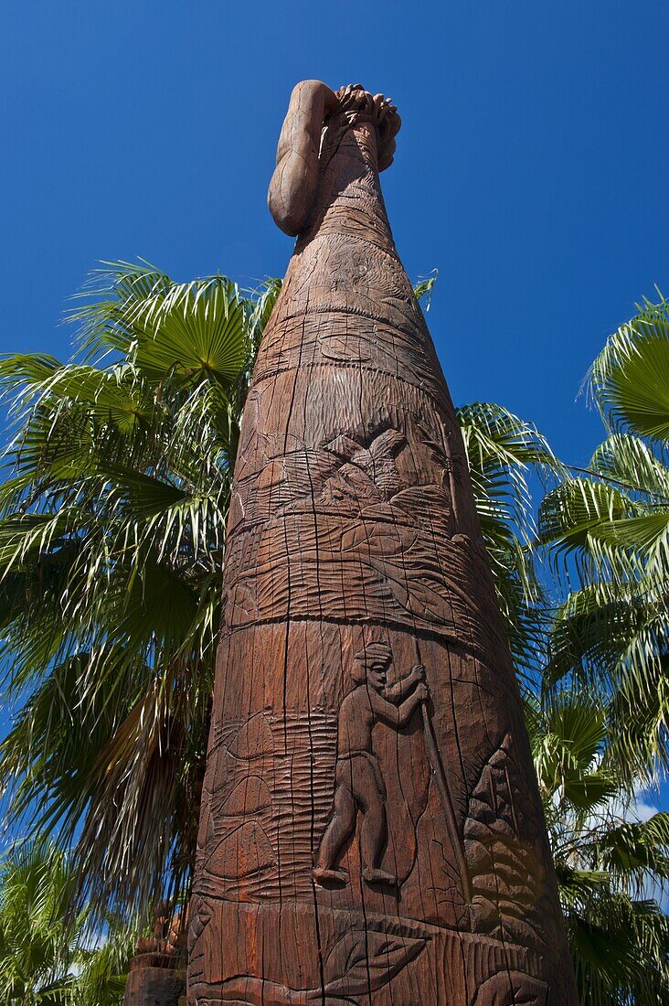 Wooden statues in the sculpture garden of La Foa, West coast of Grand Terre, New Caledonia, Melanesia, South Pacific, Pacific
