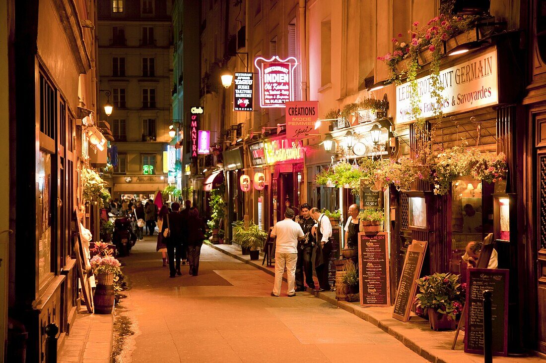 Street scene at night, Left Bank, Paris, France, Europe