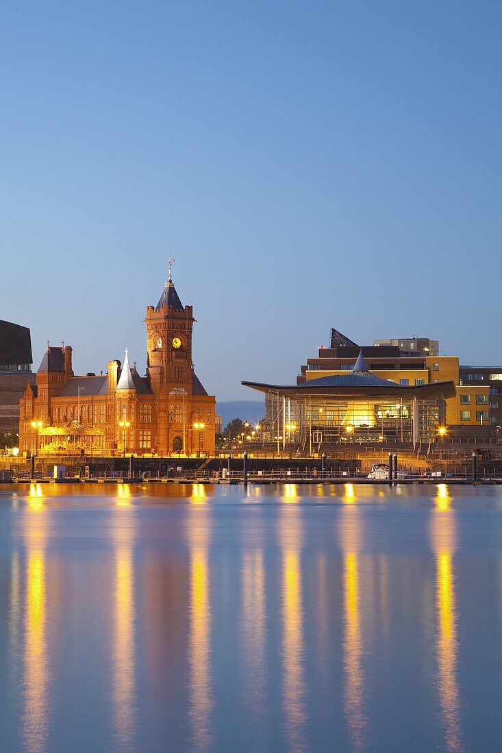 The Senedd (Welsh National Assembly Building) and Pier Head Building, Cardiff Bay, Cardiff, South Wales, Wales, United Kingdom, Europe