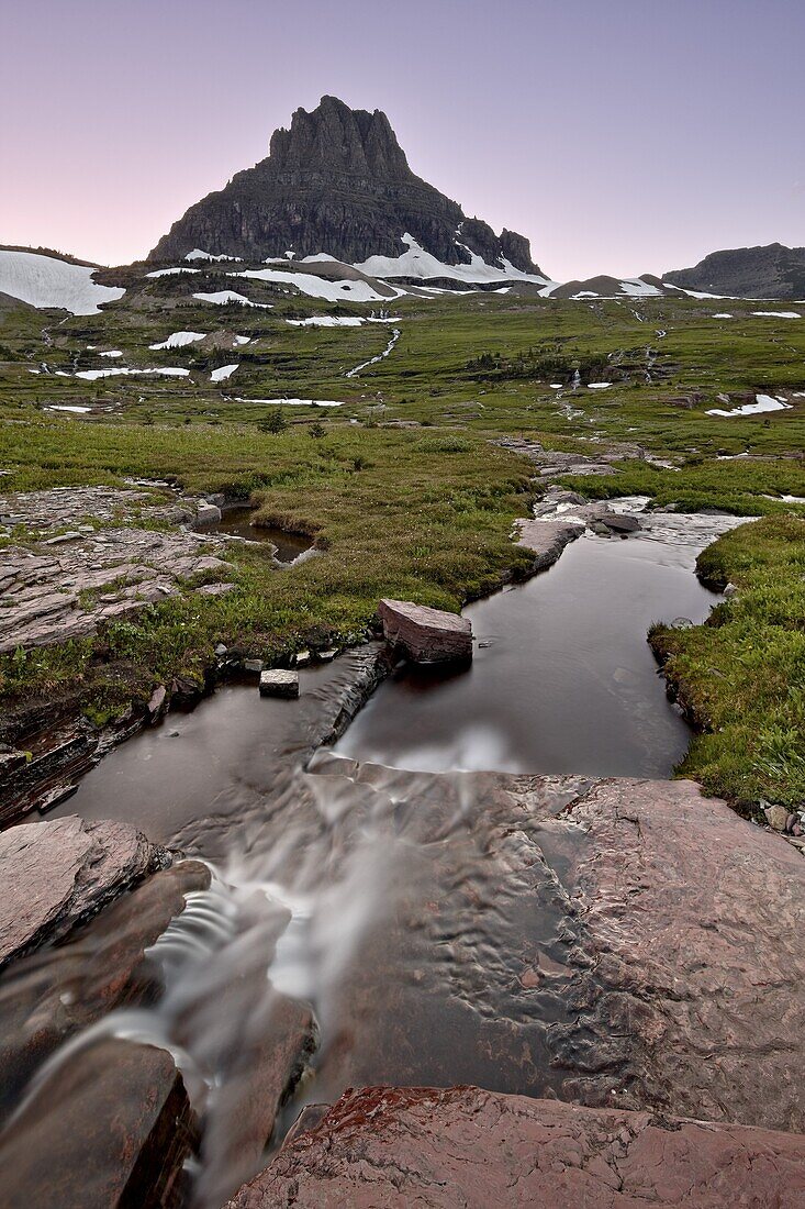 Clements Mountain and the Hanging Gardens at dusk, Glacier National Park, Montana, United States of America, North America