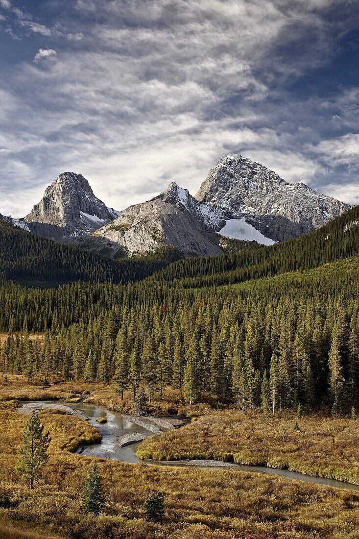 Smutts Creek, Commonwealth Peak, Sharks Tooth, and Mount Birdwood, Peter Lougheed Provincial Park, Kananaskis Country, Alberta, Rocky Mountains, Canada, North America