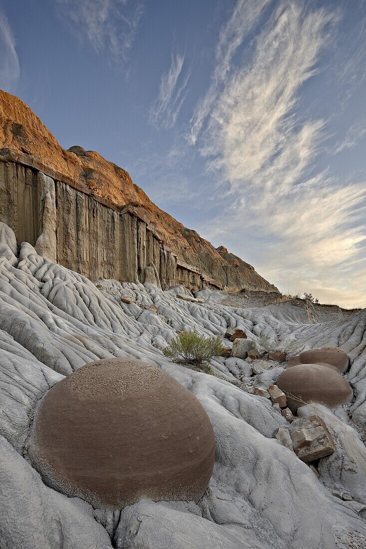 Cannon Ball Concretions in the badlands, Theodore Roosevelt National Park, North Dakota, United States of America, North America