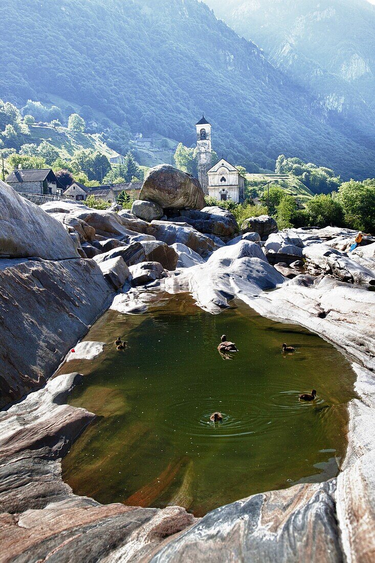 The village of Lavertezzo on Verzasca River, Canton Tessin, Switzerland, Europe