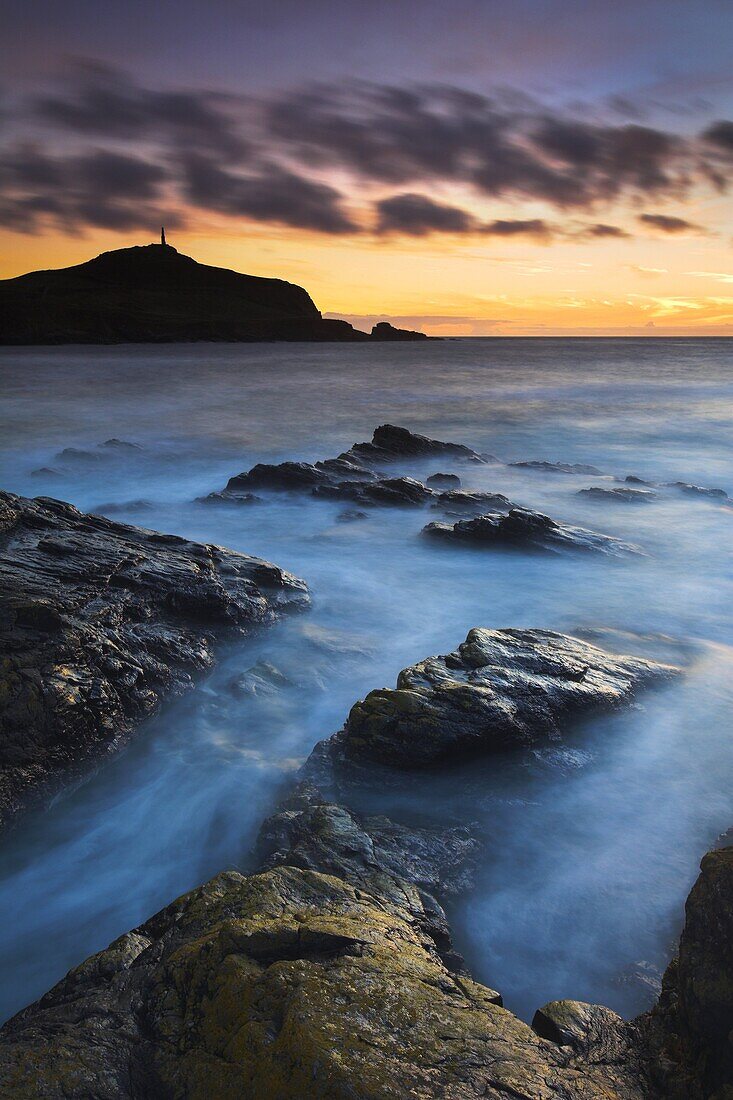 Twilight on the coast at Porth Ledden near Lands End, Cornwall, England, United Kingdom, Europe