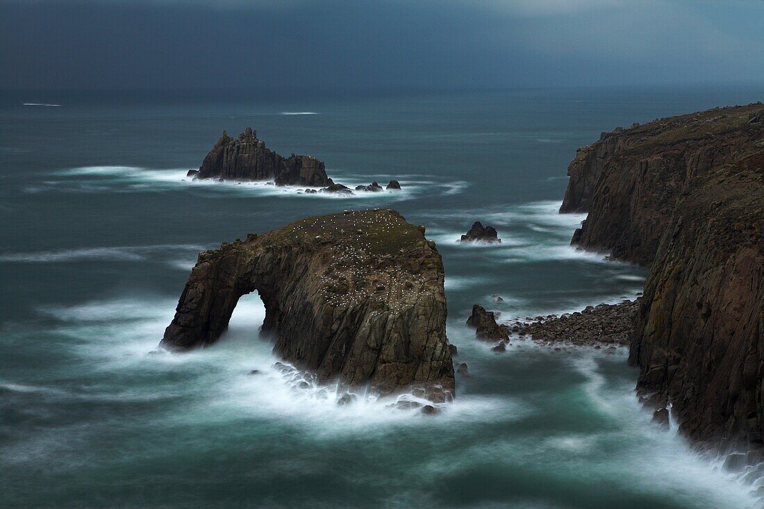 Stormy evening at Land's End, Cornwall, England, United Kingdom, Europe