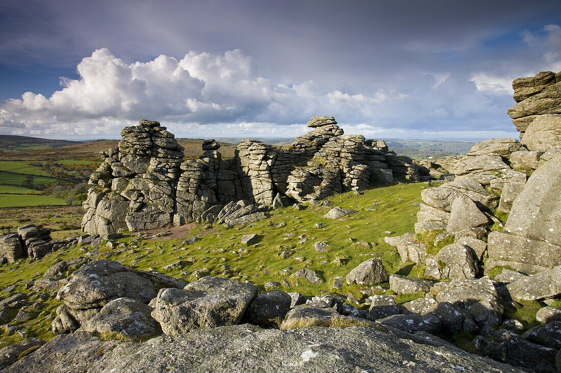 Granite outcrops at Houndtor, Dartmoor National Park, Devon, England, United Kingdom, Europe