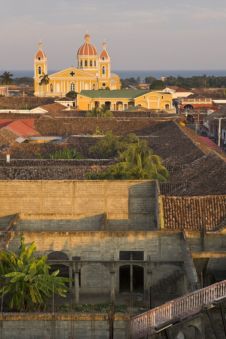 The Cathedral and buildings of Granada just before sunset, Granada, Nicaragua, Central America