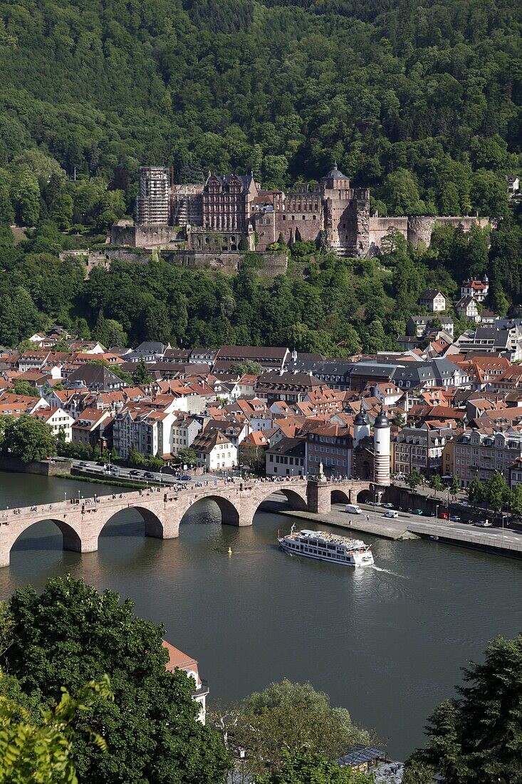 Old Bridge over the River Neckar, Old Town and castle, Heidelberg, Baden-Wurttemberg, Germany, Europe