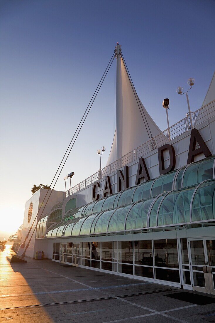 Canada Place in early morning light, Waterfront downtown Vancouver, Vancouver, British Columbia, Canada, North America