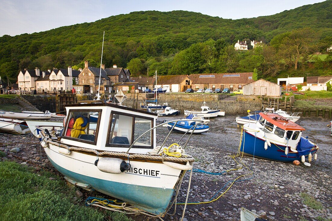 Low tide at Porlock Weir in Exmoor National Park, Somerset, England, United Kingdom, Europe