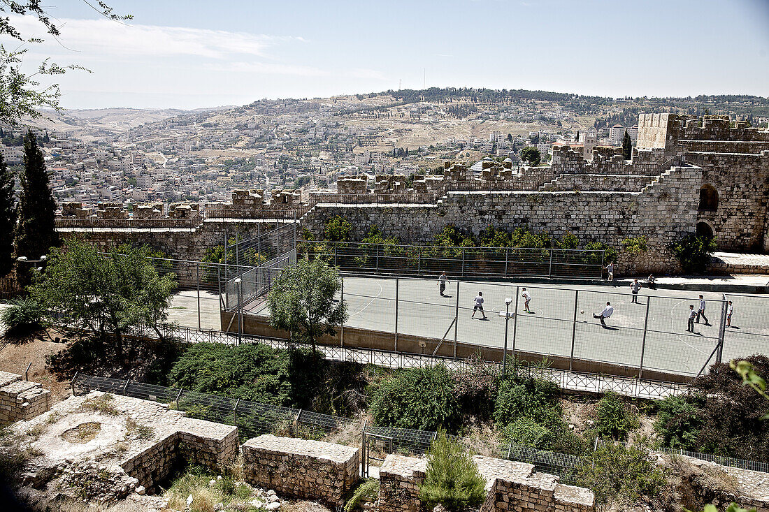 People playing football, Jerusalem, Israel