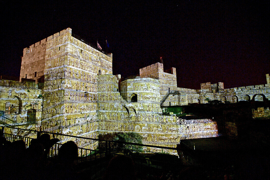 Light show in the area of the Tower of David, Jerusalem, Israel