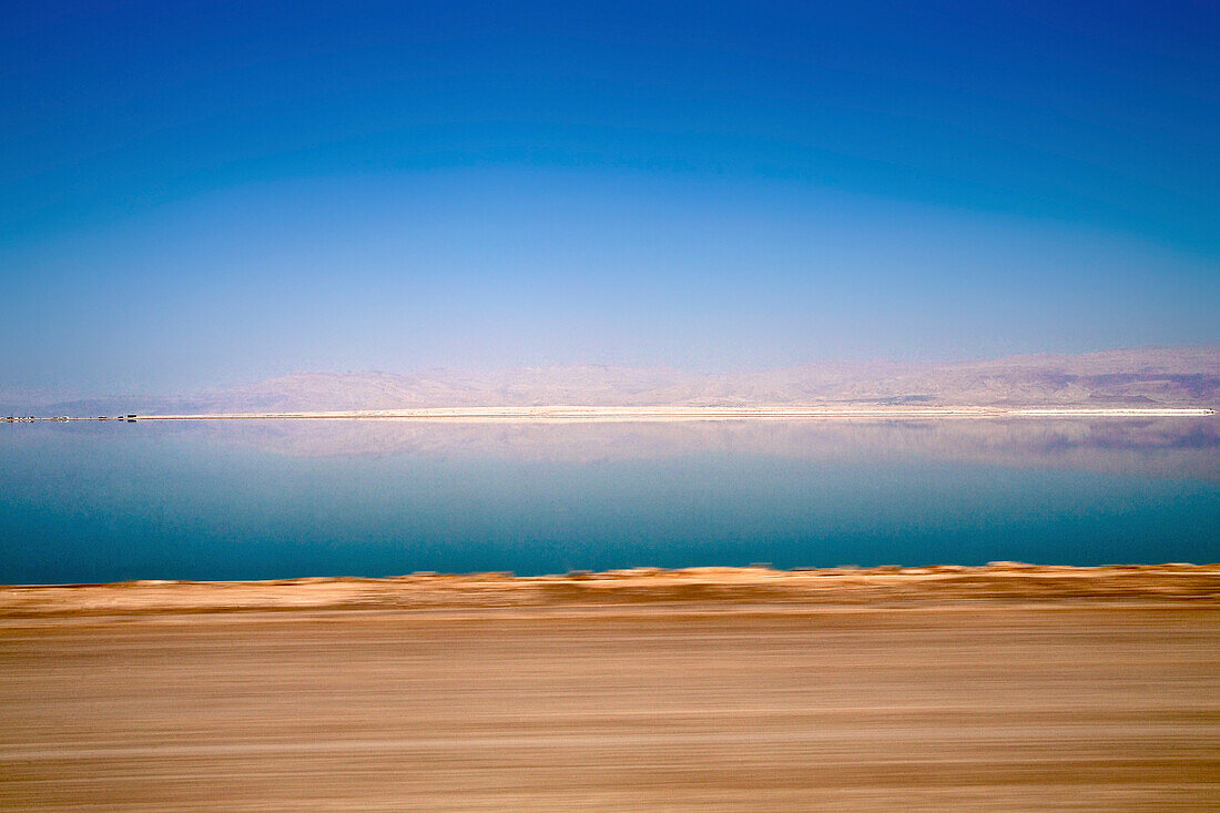 Dead Sea shot from a moving car, Masada, Dead Sea, Israel