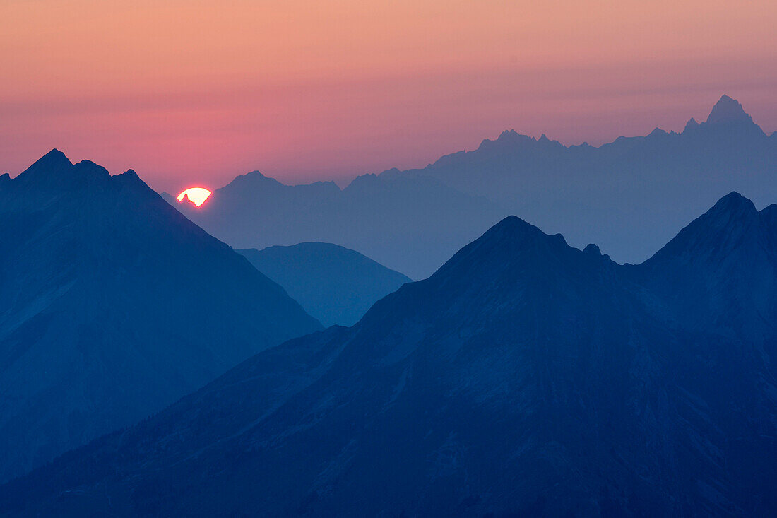 Sunrise above La Grande Balmaz and Aiguille du Chardonnet, from La Tournette, Haute-Savoie, France