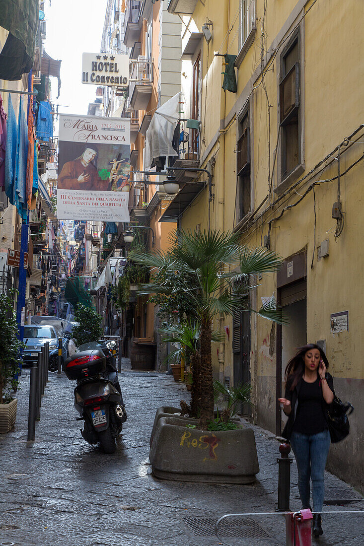 narrow street, old town, scooter, washing, Naples, Italy