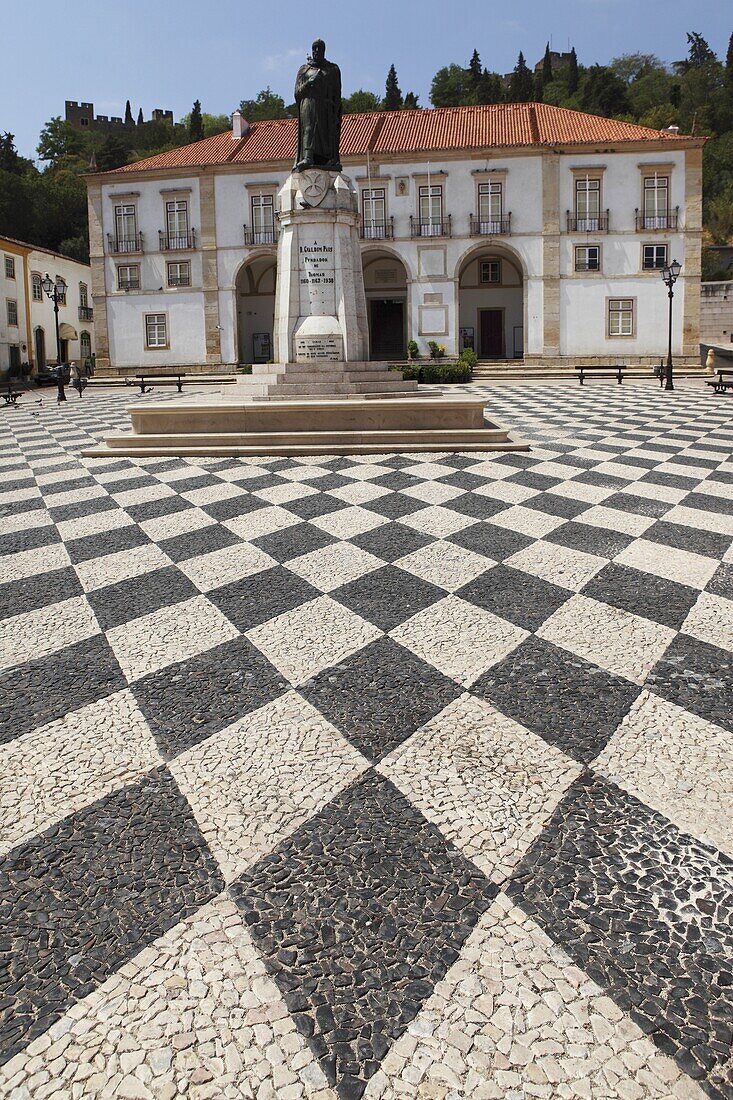 Cobbled Portuguese paving in front of the town hall in Tomar, Ribatejo, Portugal, Europe