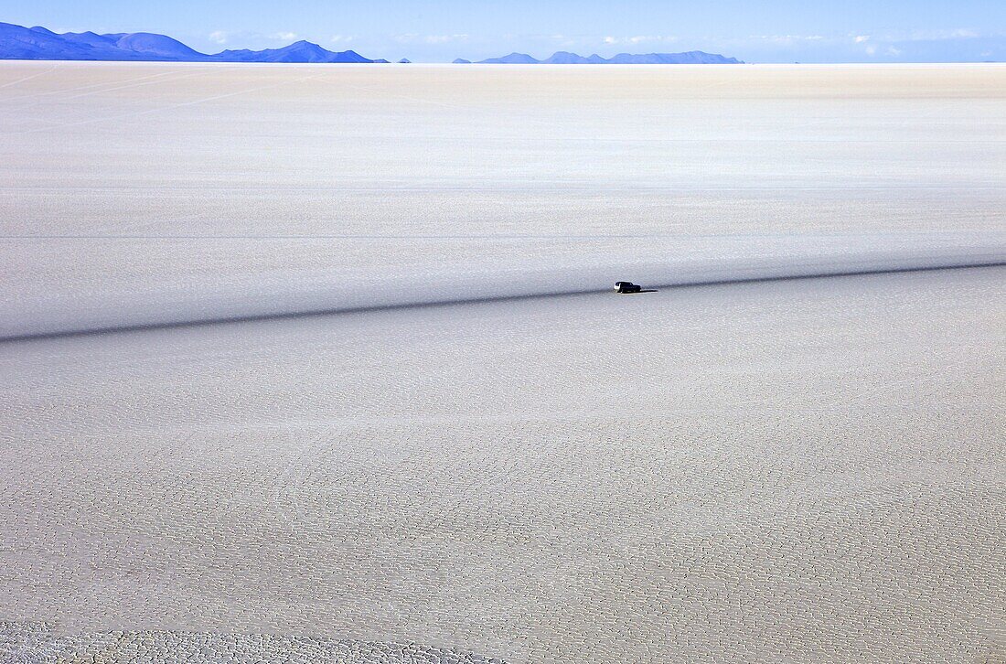 Salar de Uyuni is the largest salt flat in the world and is in South West Bolivia, Bolivia, South America