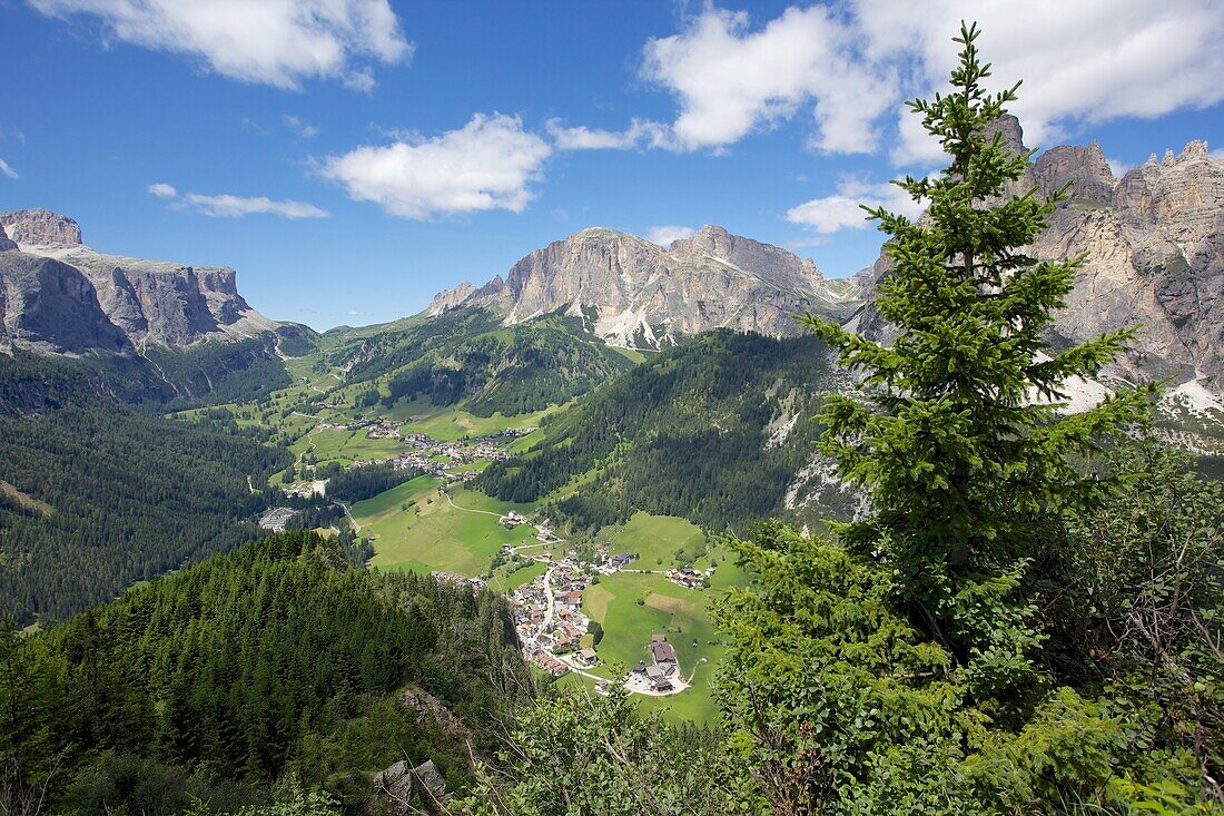 View from Col Alto, Corvara, Badia Valley, Bolzano Province, Trentino-Alto Adige/South Tyrol, Italian Dolomites, Italy, Europe