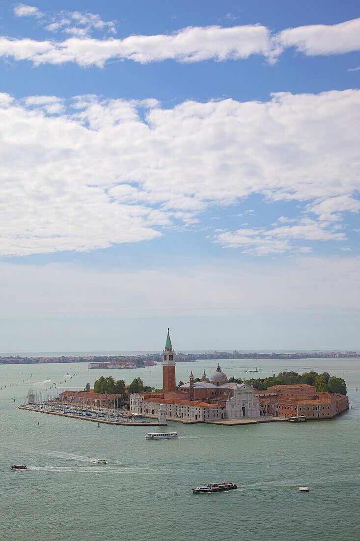 View of Isle of San Giorgio Maggiore from Basilica San Marco from Campanile, Venice, UNESCO World Heritage Site, Veneto, Italy, Europe