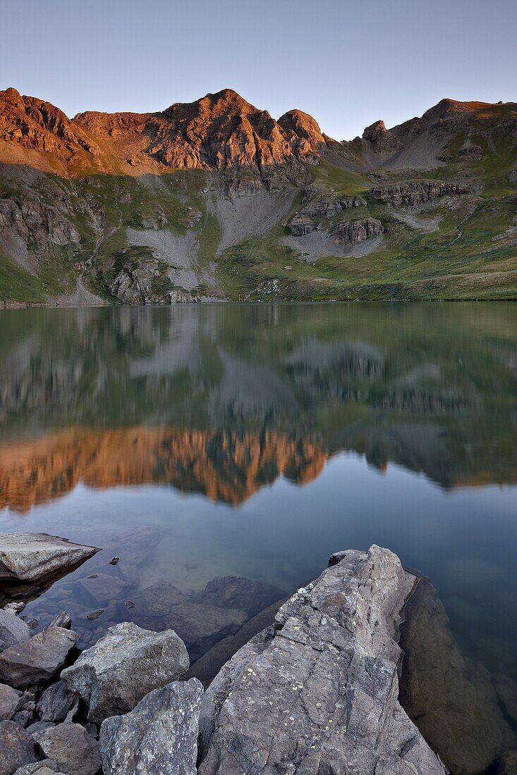 First light at Clear Lake, San Juan National Forest, Colorado, United States of America, North America