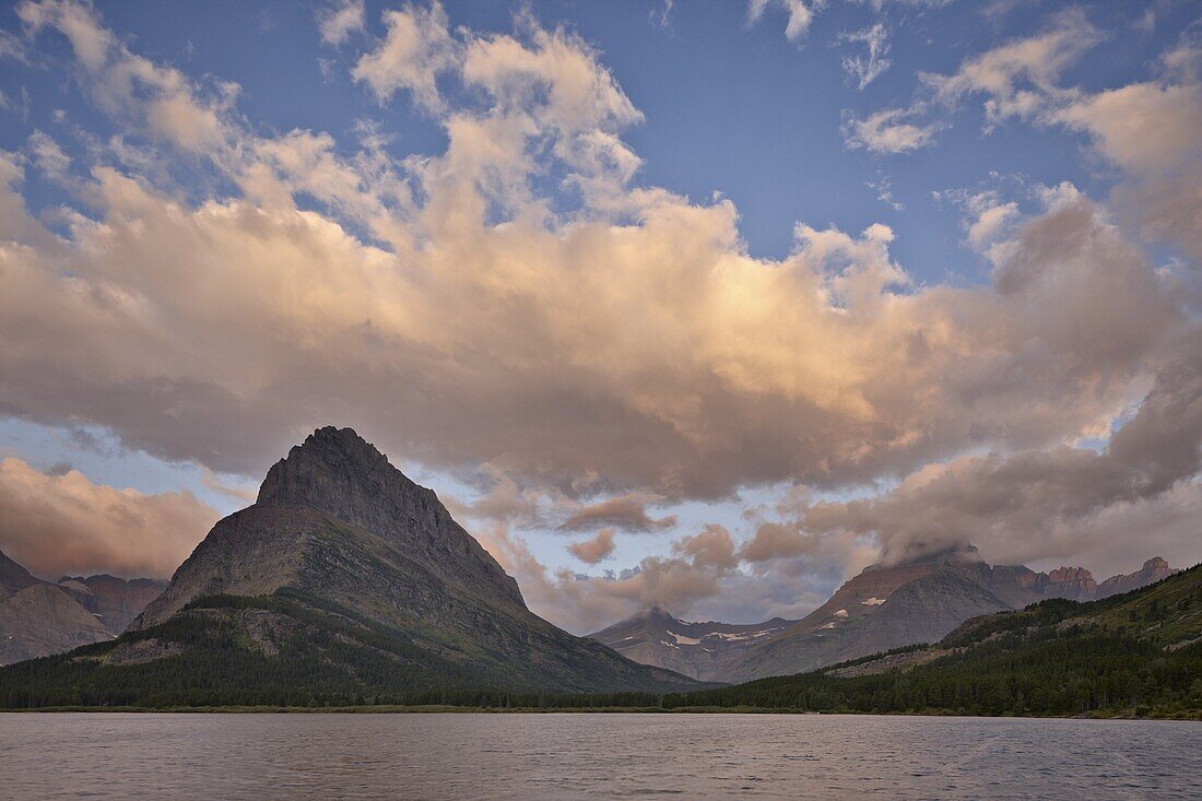 Mount Grinnell and Swiftcurrent Lake at dawn, Glacier National Park, Montana, United States of America, North America