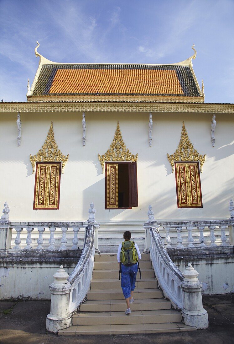 Woman at Silver Pagoda in Royal Palace, Phnom Penh, Cambodia, Indochina, Southeast Asia, Asia