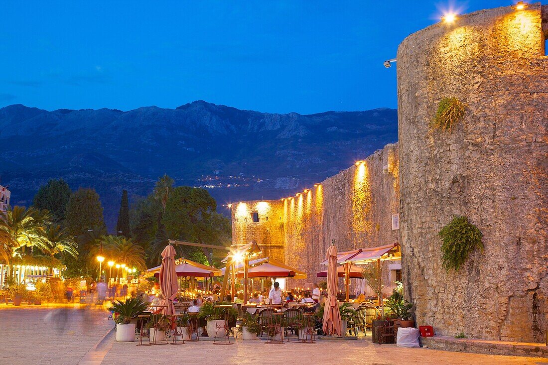 Old Town at night, Budva, Montenegro, Europe