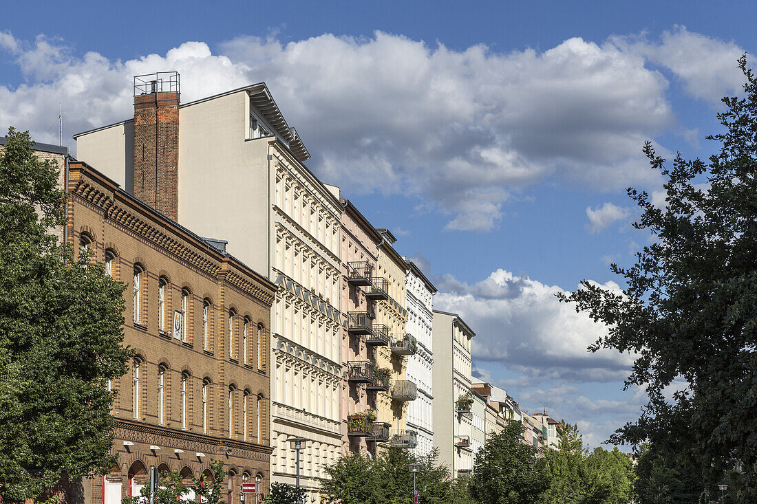 Oderberger Strasse, Fire Station, town houses, Clouds, Prenzlauer Berg, Berlin