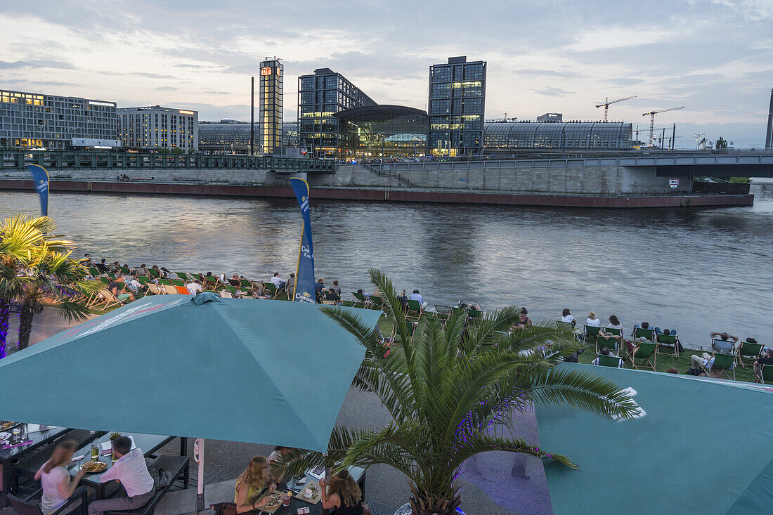 Berlin, Germany, river, Spree, capital  beach cafe, Lehrter Bahnhof, Main Station