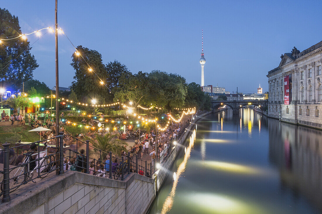 Berlin beach bar at Spree riverbank near Museum island , Strandbar Mitte , Berlin