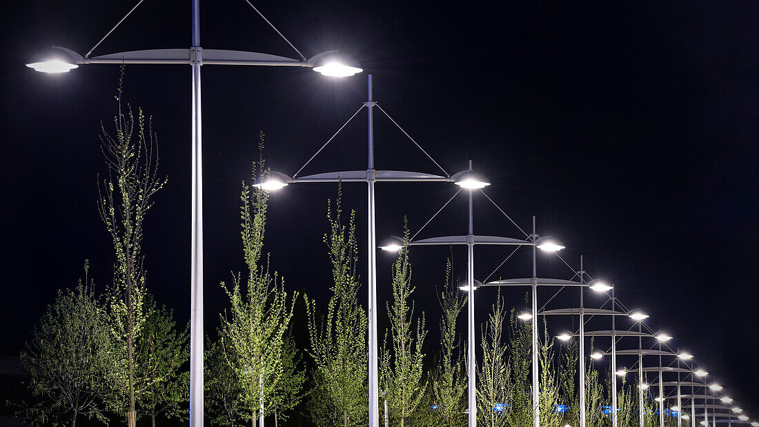 street lighting of a new constructed bus lane in Greater Strasbourg, Alsace, France