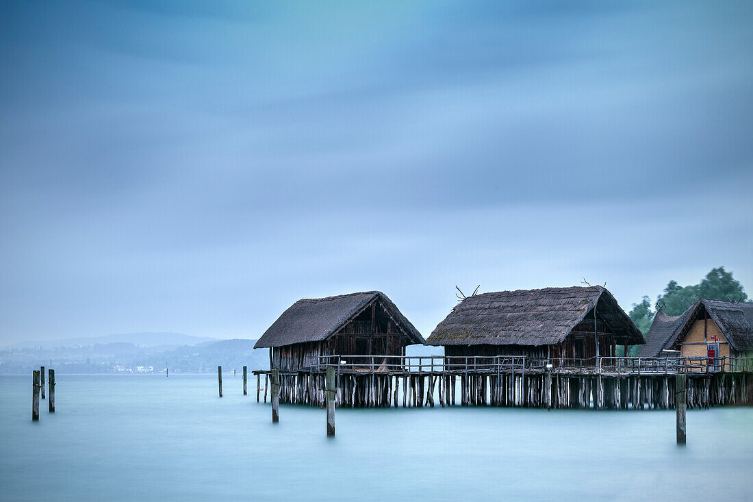 Stilt house museum at Unteruhldingen, Ueberlingen, Lake of Constance, Baden-Wuerttemberg, Germany, UNESCO World Heritage