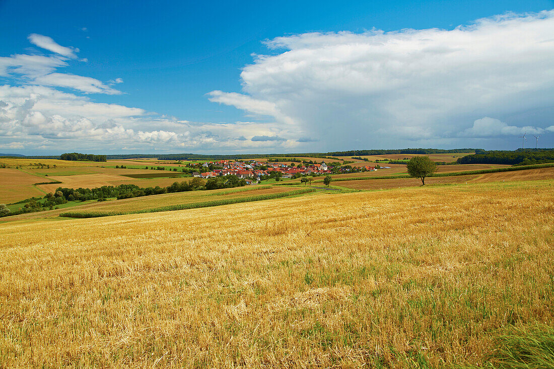 View from the Hardberg at Waldsachsen, Community of Schonungen, Unterfranken, Bavaria, Germany, Europe