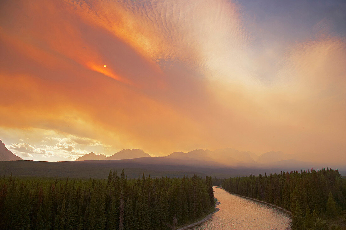 Forest Fire, Bow River, Banff National Park, Rocky Mountains, Alberta, Canada