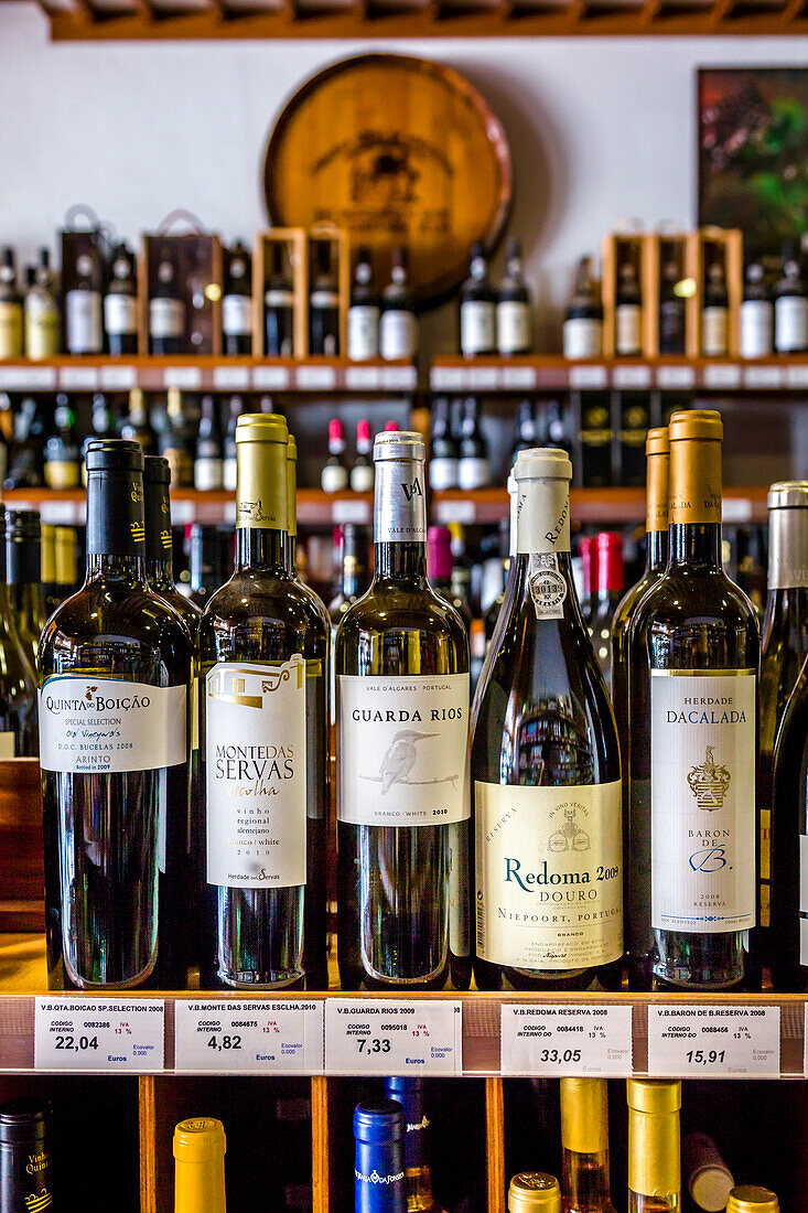 Wine bottles in a shop, Algarve, Portugal