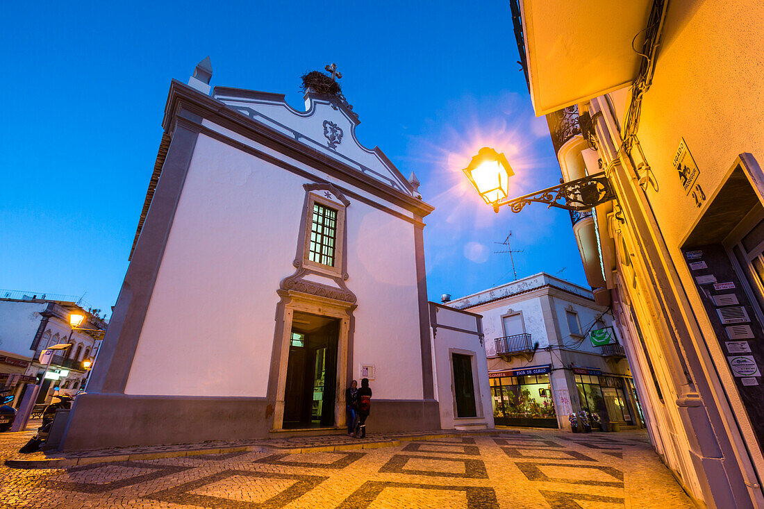 Church in the evening, Nossa Senhora da Soledade, Old town at dusk, Olhao, Algarve, Portugal
