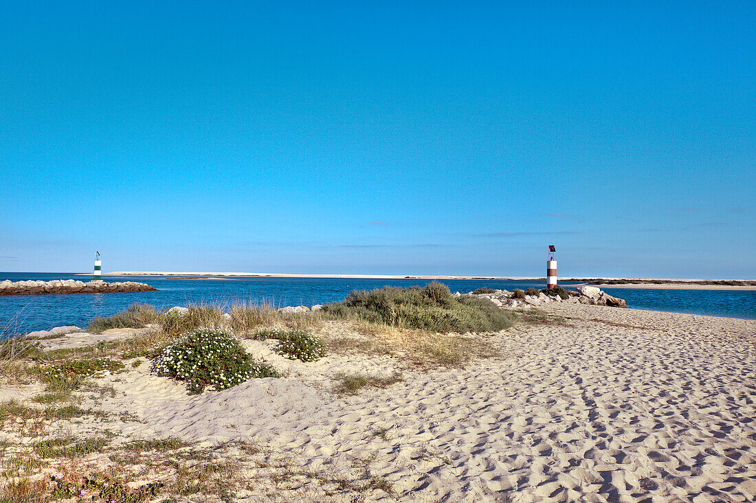 Beach, fishing village Fuzeta, Olhao, Algarve, Portugal