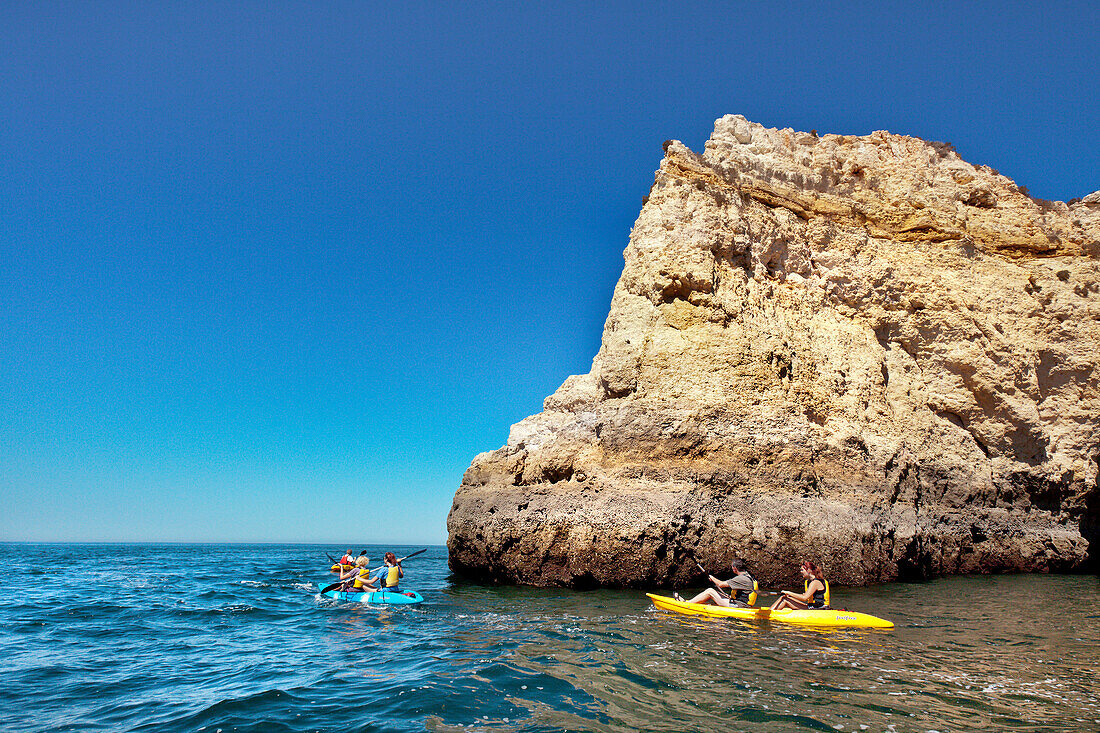 Kayak trip around Ponta de Piedade, Rocky coastline, Lagos, Algarve, Portugal