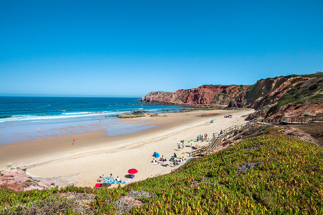 Blick auf den Strand, Praia da Amado, Costa Vicentina, Algarve, Portugal