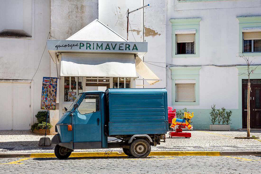 Car in front of a shop, Moura, Alentejo, Portugal