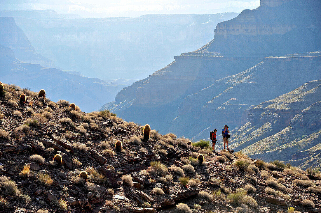Hikers follow a route along the Colorado River that connect Tapeats Creek and Thunder River to Deer Creek in the Grand Canyon outside of Fredonia, Arizona November 2011.  The 21.4-mile loop starts at the Bill Hall trailhead on the North Rim and descends 2